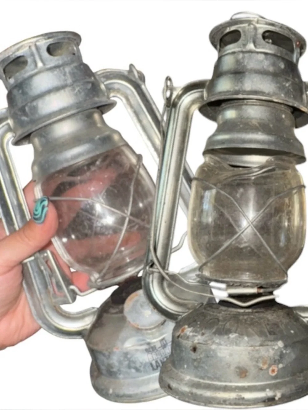 Pair Of Olde Brooklyn Lanterns Antique Style LED Battery Operated Lights Silver